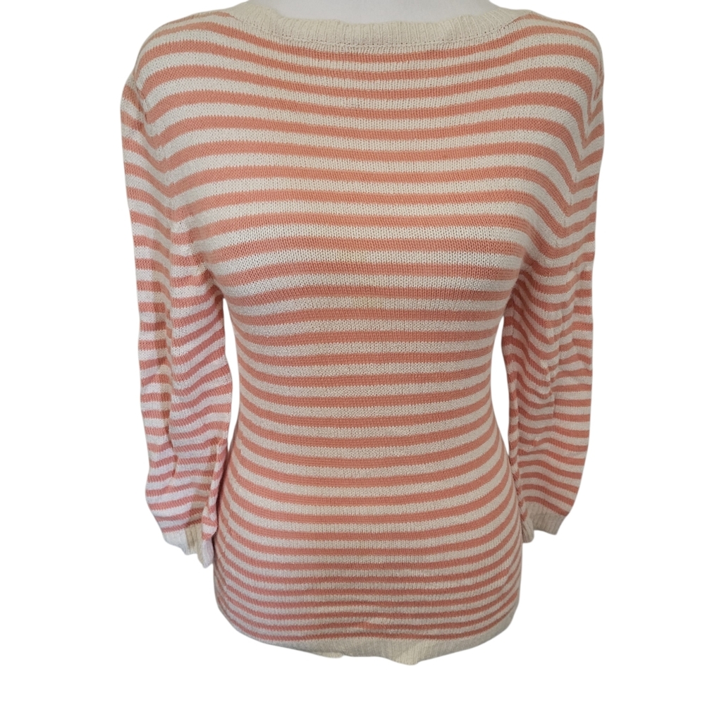 William Kasper Stripe Sweater White/Orange sz M
